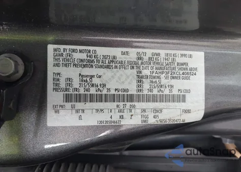 2012 Ford Focus Se from USA, damaged, VIN 1FAHP3F2XCL408524